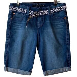 Calvin Klein Women's Blue Dark Wash Belted Cuffed Hem Belted Denim Short 29/8